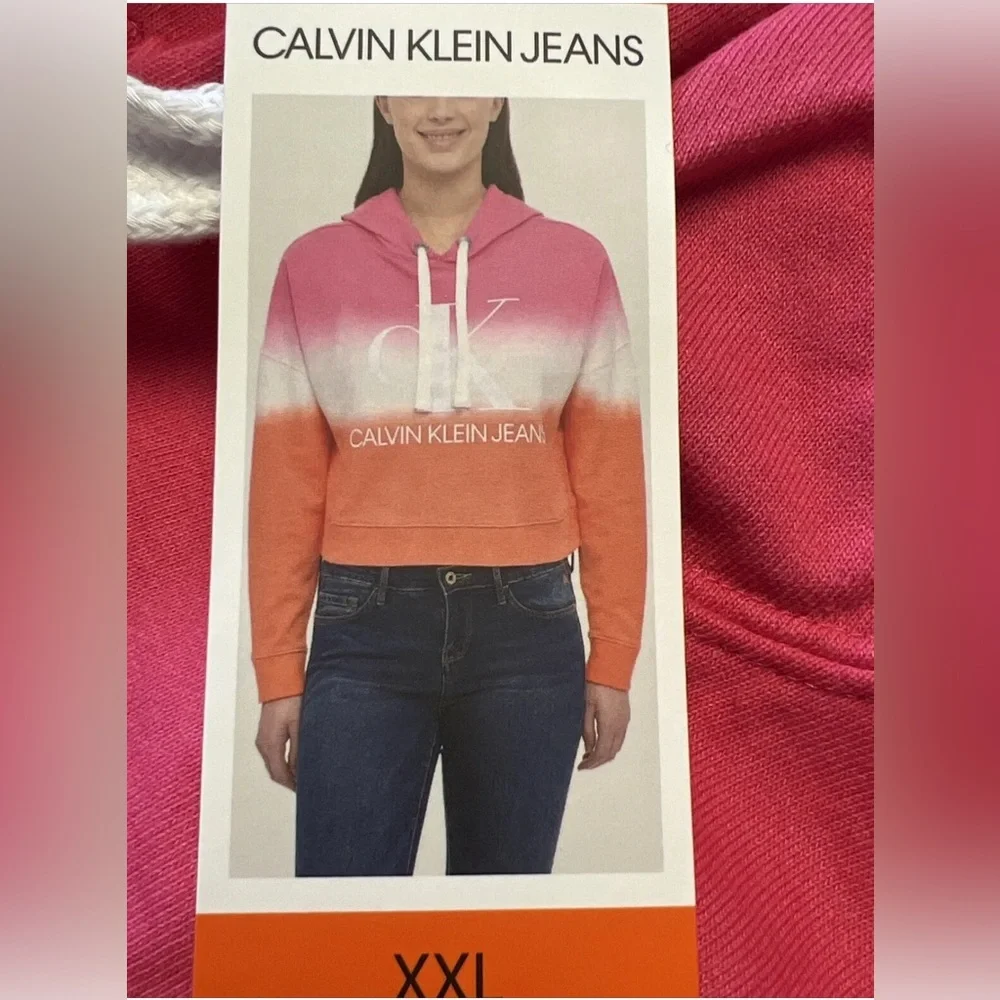 Calvin Klein Womens Dip Dye Logo Hoodie Sweatshirt Berry Sorbet Combo Sz XXL NWT - Picture 3 of 3